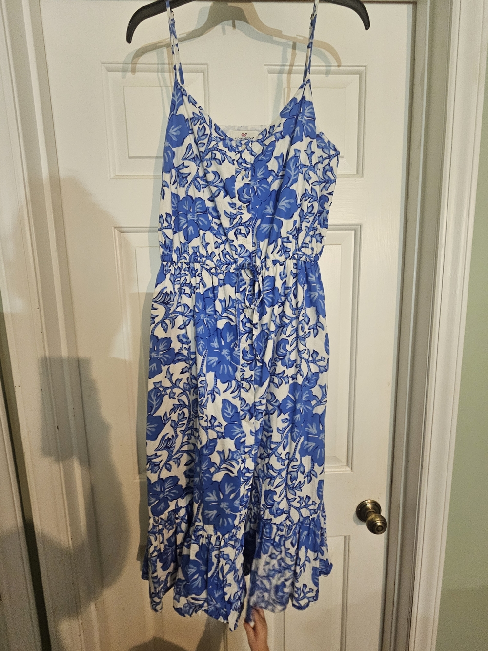 Vineyard Vines White Midi Dress with Blue Floral Print